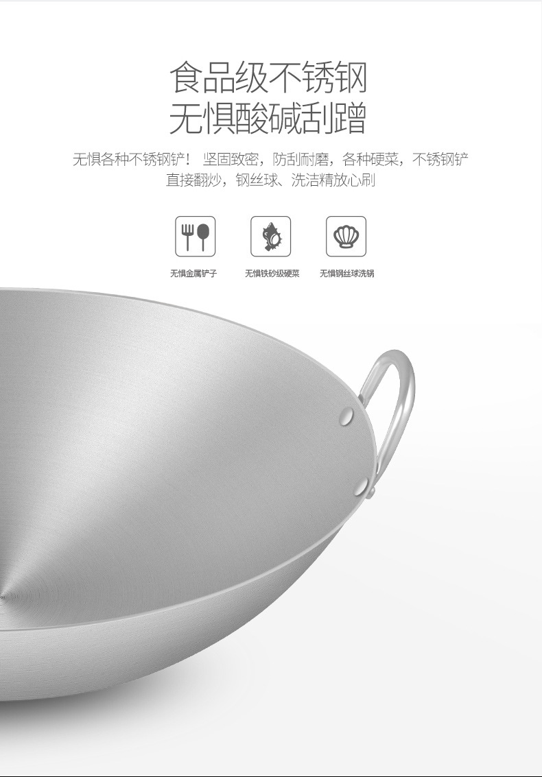 Thickened double-handled large wok, hotel and restaurant, commercial single-handled wok, household smokeless, non-stick, uncoated iron wok, special wok for stir-frying, cookware, kitchenware, hotel supplies, double-handled wok, stainless steel wok pic 10