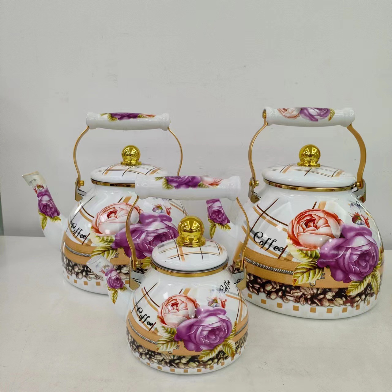 新款俄罗斯风格水花1.2L平底壶2.8L精美搪瓷壶4L珐琅茶壶5L大容量详情2