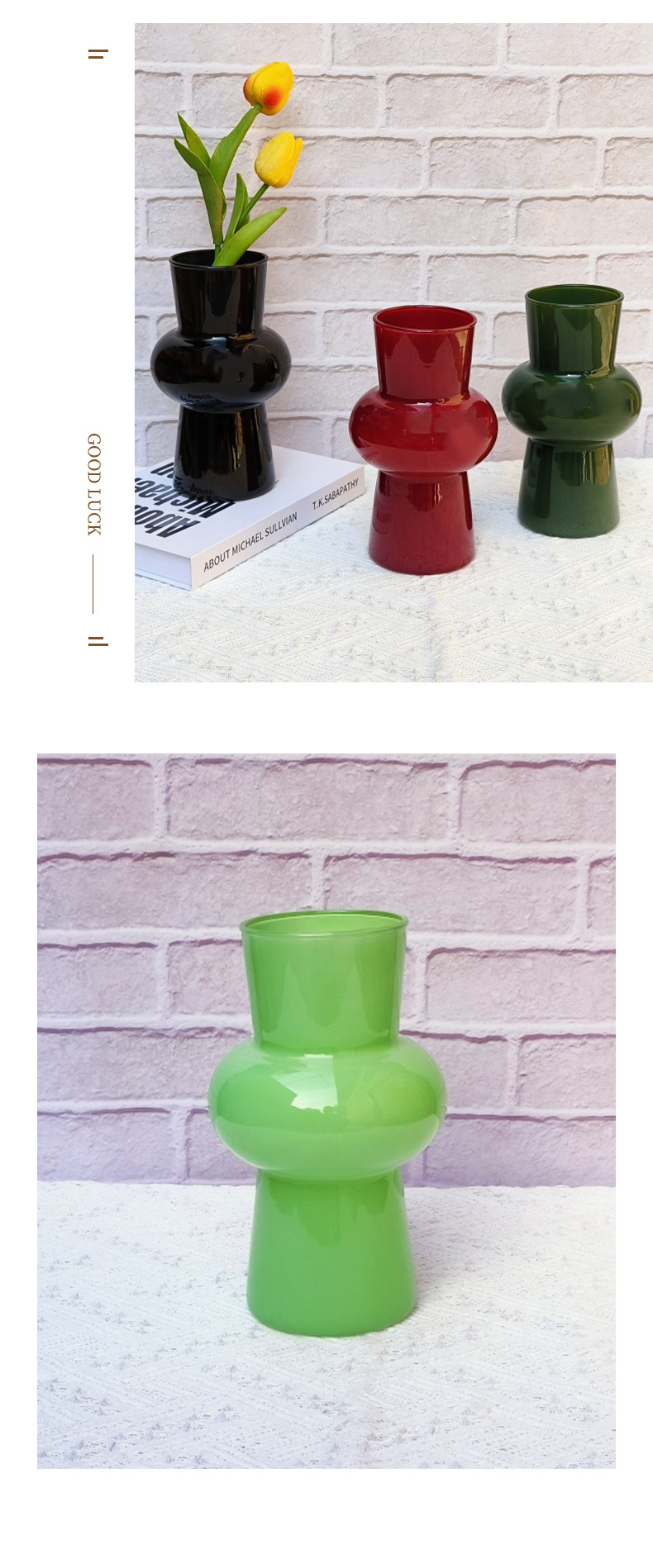 新款简约玻璃花瓶复古家具摆件水培鲜花插花器彩色灯笼花瓶详情9