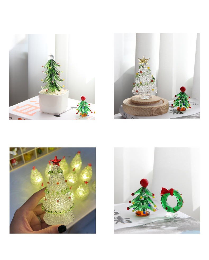 圣诞节礼物拉丝圣诞树淄博琉璃工艺品玻璃制品桌面摆件手工装饰灯详情16