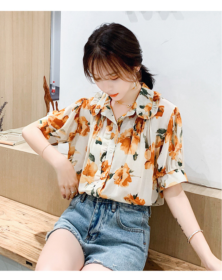 2020夏季新款短袖上衣女韩版碎花雪纺衫百搭气质衬衫详情34