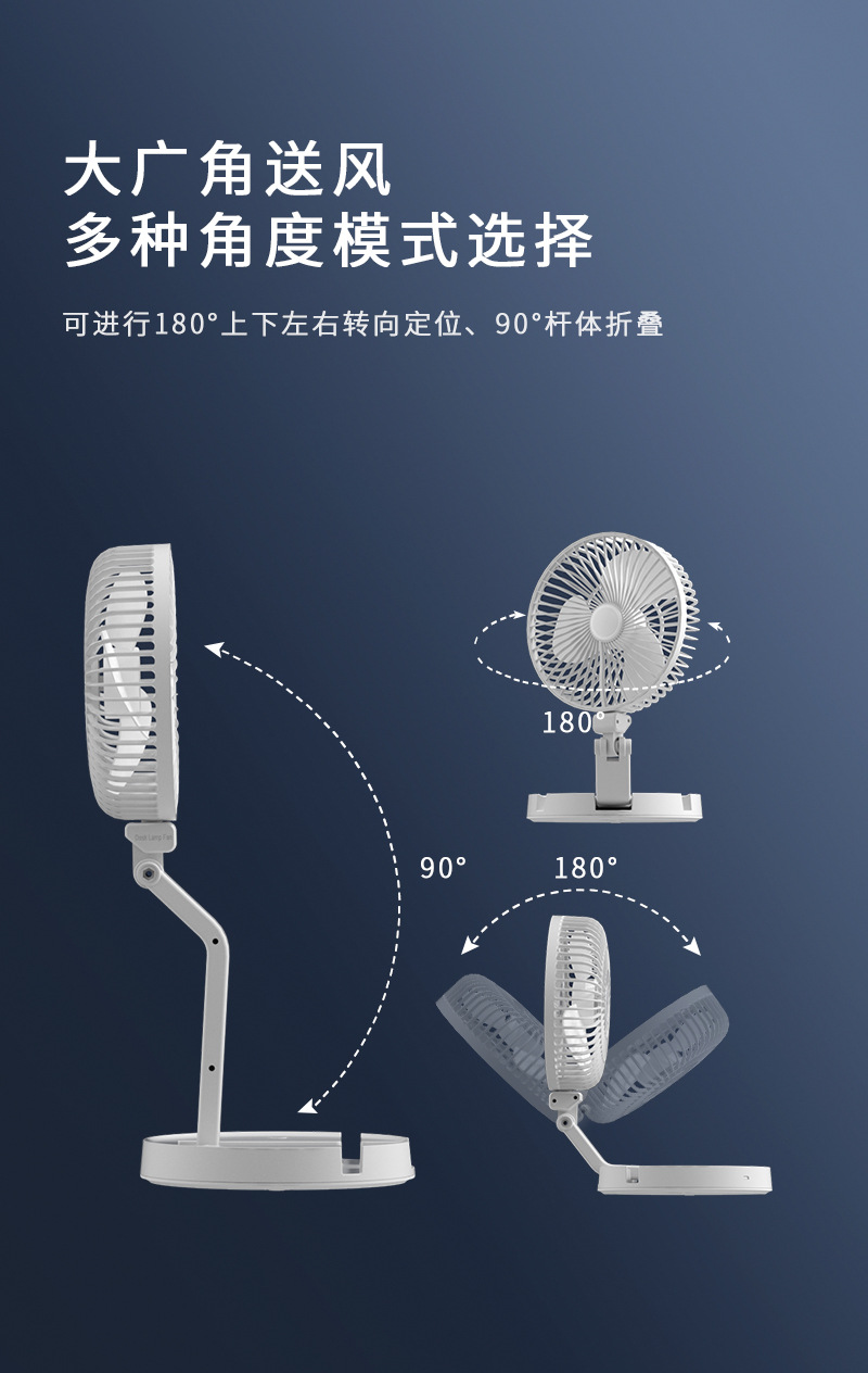 New factory direct cross-border folding small fan, USB charging portable fan, desktop lamp, wall-mounted telescopic pic 5