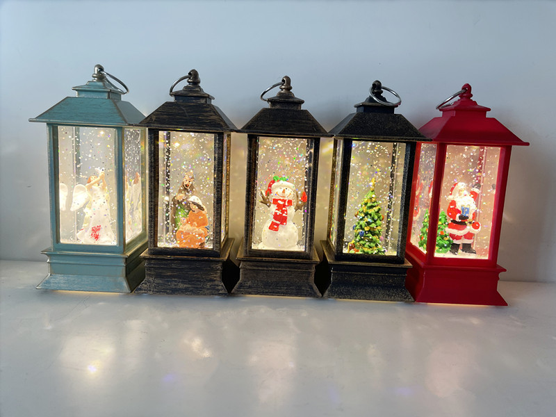 Cross-border Christmas water-filled small wind lantern handicrafts, creative window display items, LED illuminated Santa Claus night lights pic 1