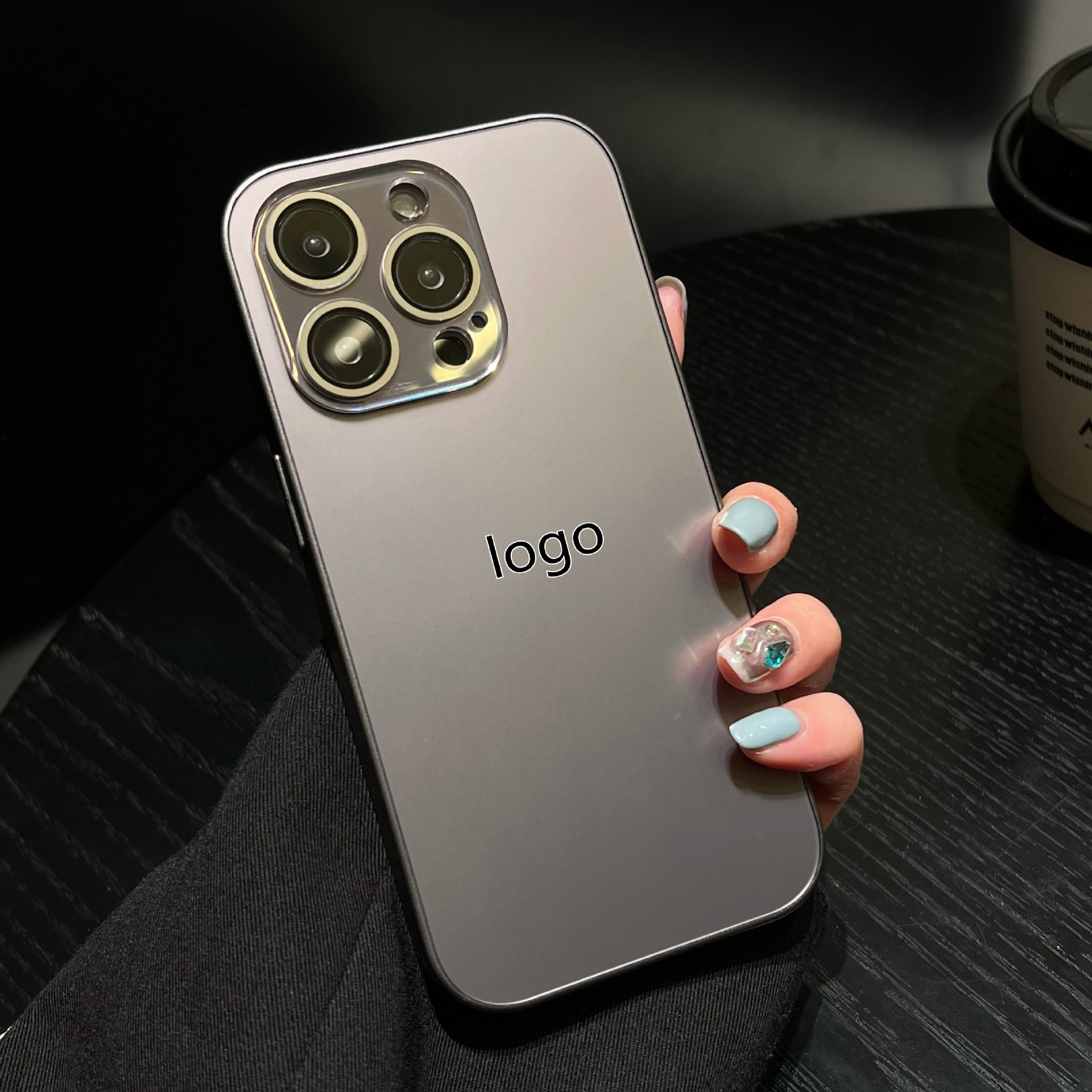 Crystal lens protection is suitable for Apple 15Promax phone case with lychee pattern, PC hard case, iPhone14 lens film scratch-resistant pic 1