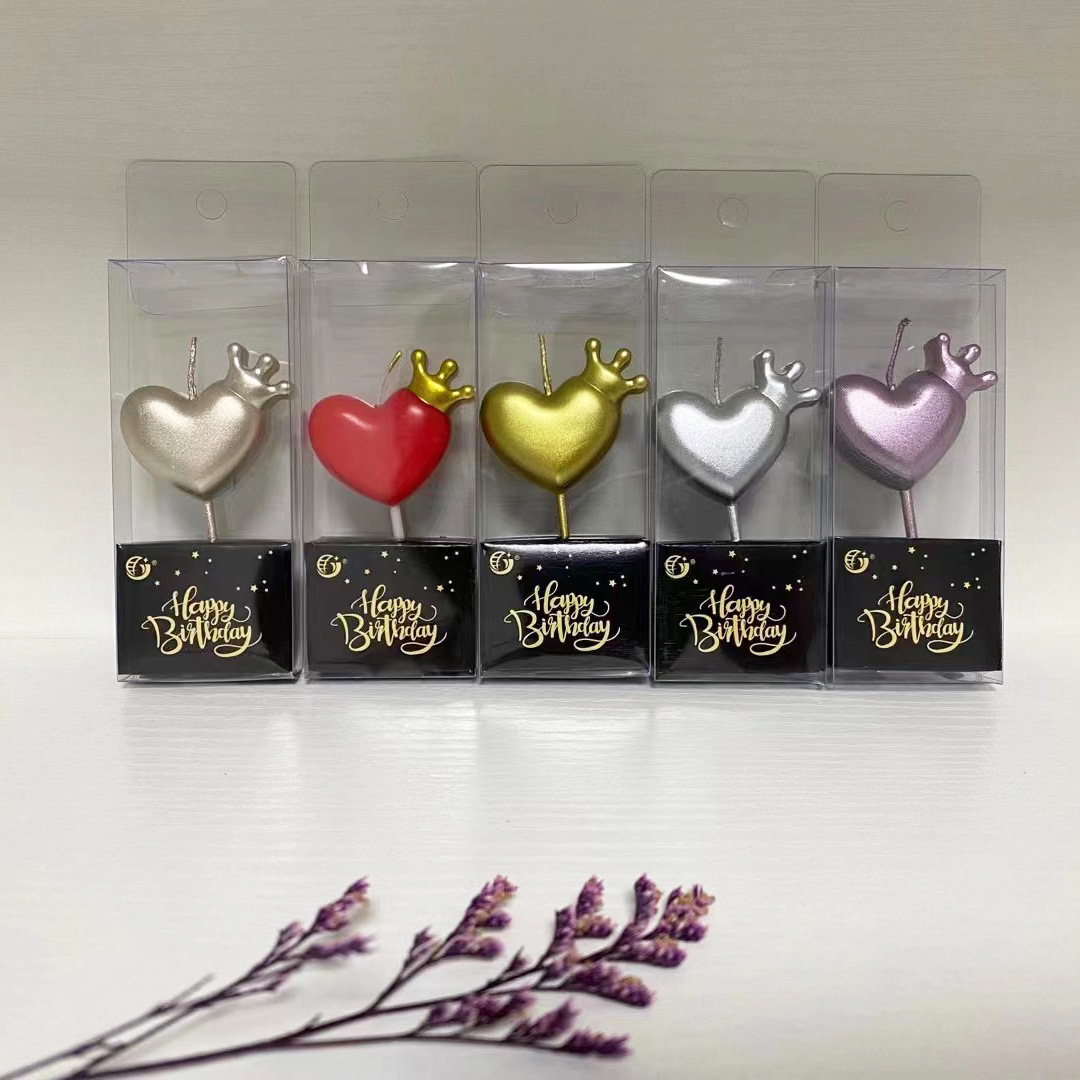 New gold-plated crown heart-shaped candle surprise party supplies Birthday cake decorations pic 1