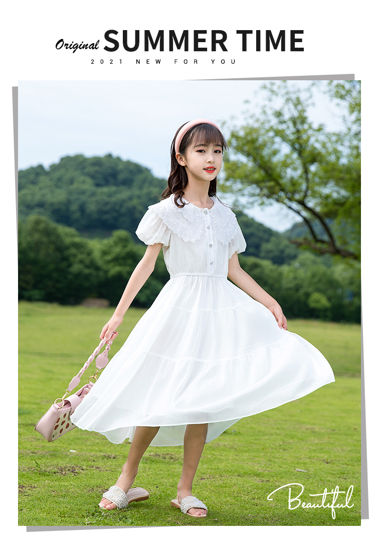 A new Korean-style stylish dress for girls, a short-sleeved princess dress, and a popular chiffon puffed-sleeve dress for children pic 1