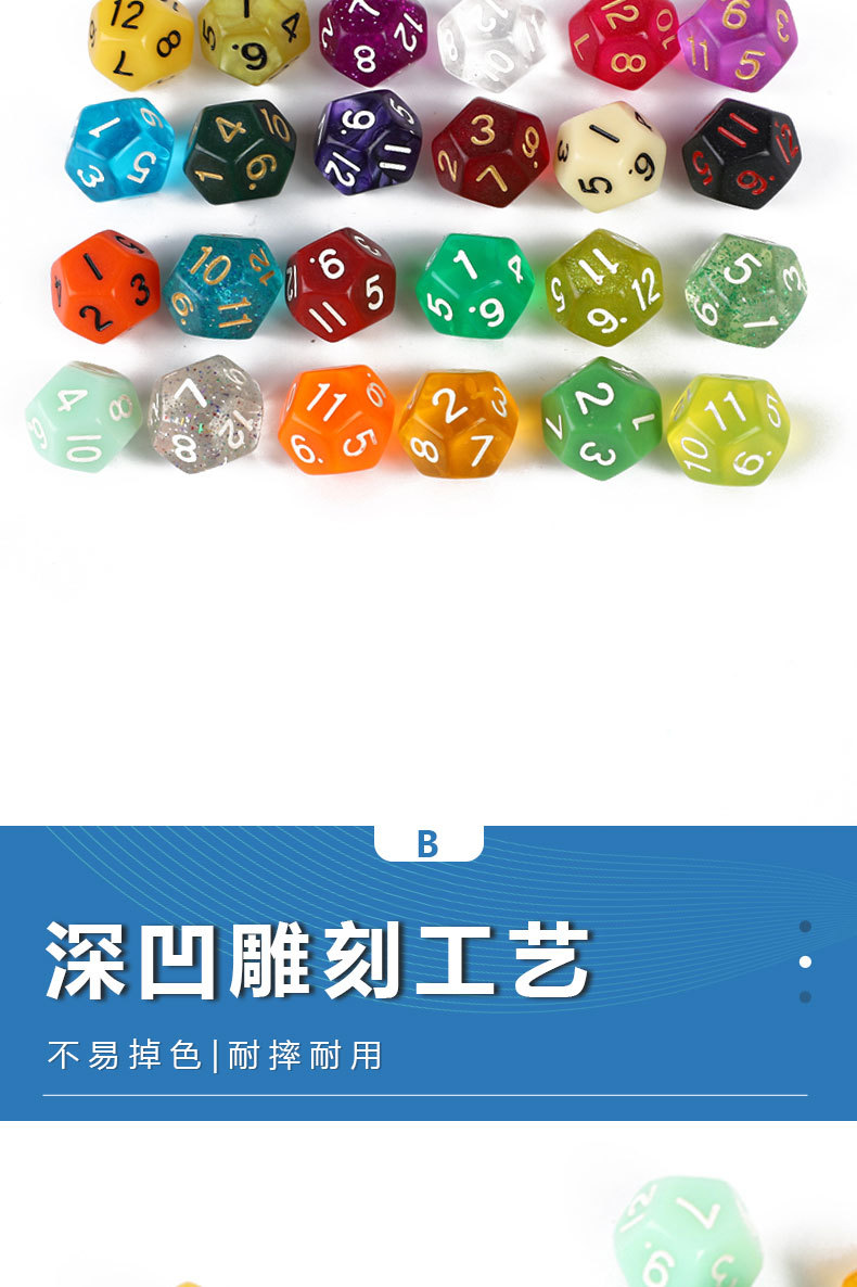 12面骰子亚克力DND筛子跑团游戏D12桌游COC十二面透明色子投子详情3