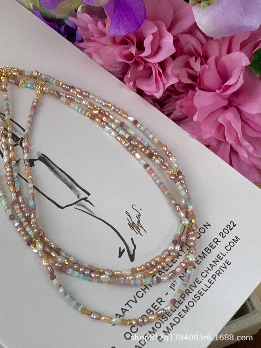 Dreamy pinkish-purple aurora silver pearl necklace, mini irregular Baroque-style light luxury necklace, niche pic 19