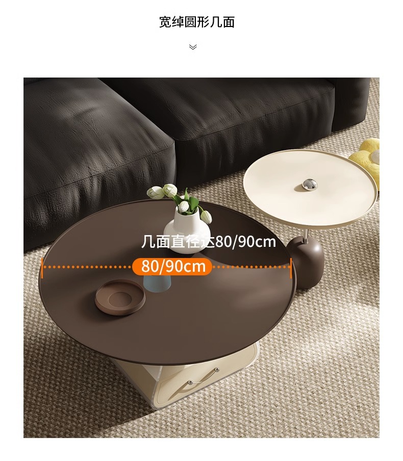 奶油风圆形茶几小户型客厅家用简约现代小红书同款法式亚克力茶几详情4