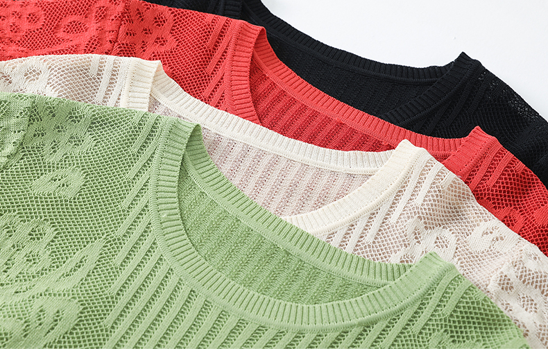 短袖女士2023新款丅t恤漂亮镂空中年妈妈冰丝针织衫上衣夏装体桖t详情15