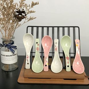 New Japanese ceramic spoons with high appearance standards, household cartoon long-handled soup spoons, tableware spoons and dessert spoons, can be printed with logos pic 10