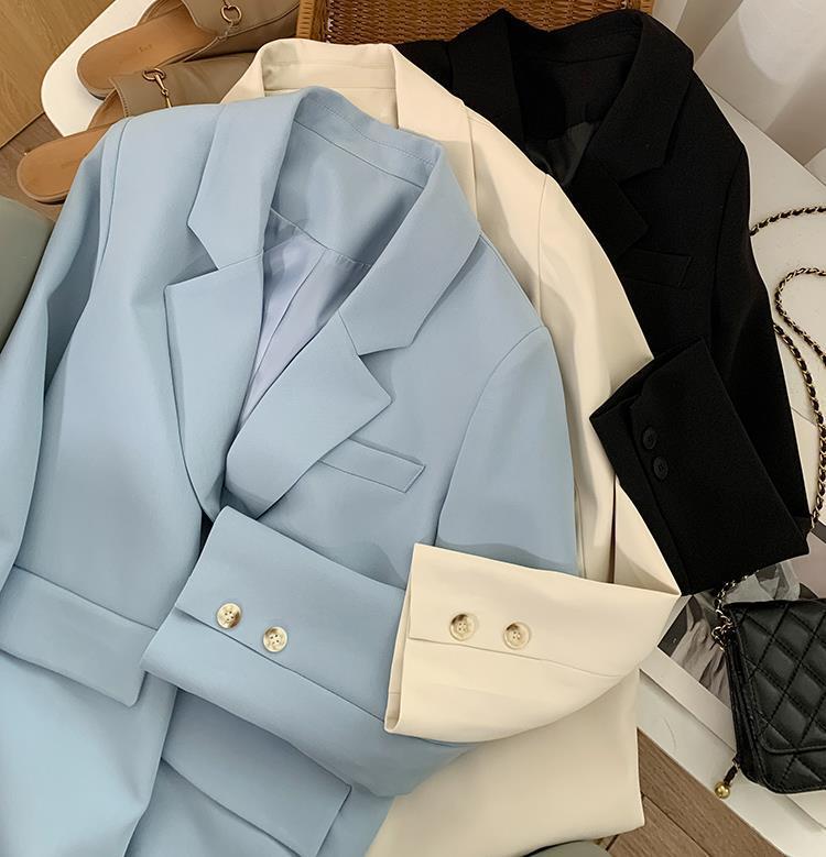 西装外套女2022春季新款韩版宽松休闲两粒扣气质浅蓝色网红小西服详情9
