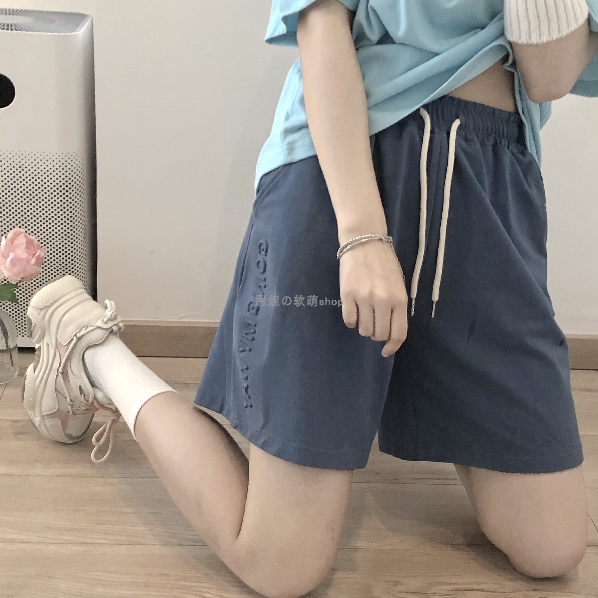 立体印花短裤女休闲百搭薄款夏季直筒阔腿裤高腰显瘦五分裤子代发详情7