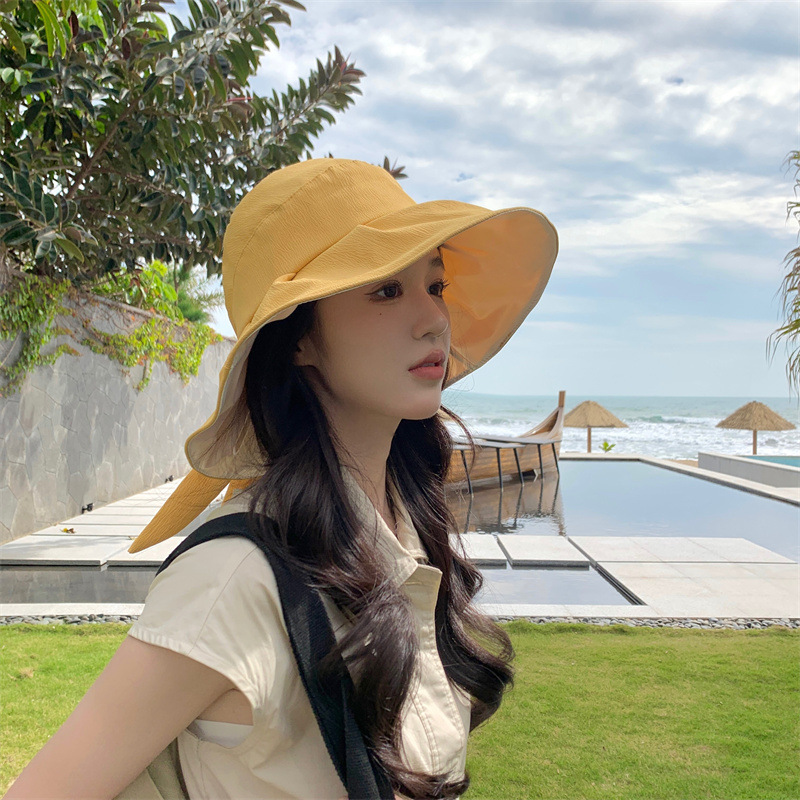 女夏秋天大檐遮脸防紫外线太阳帽可折叠渔夫帽日本UV网红防晒帽子详情4