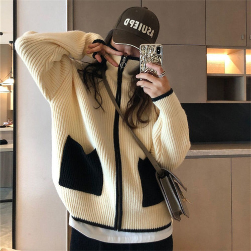 早秋慵懒风宽松休闲百搭长袖外套上衣2022新款时尚针织连帽开衫女详情6