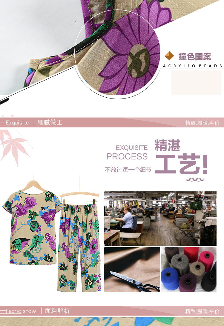 Summer short-sleeved printed top for women, two-piece set for mothers, 60-year-old clothes for grandmothers pic 4