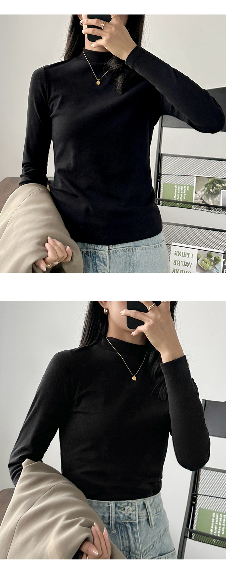 深灰色打底衫内搭小立领棉长袖t恤女黑色半高领初秋早秋上衣女潮详情10