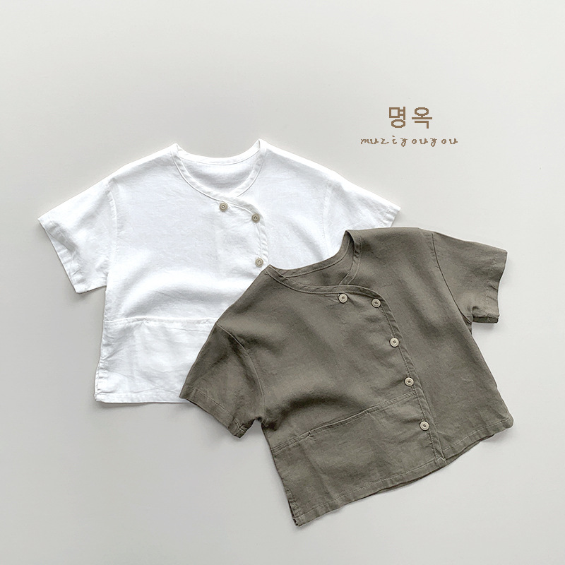 日系棉麻风~男女童上衣儿童个性韩版短袖T恤小衫森系复古风潮童装详情5