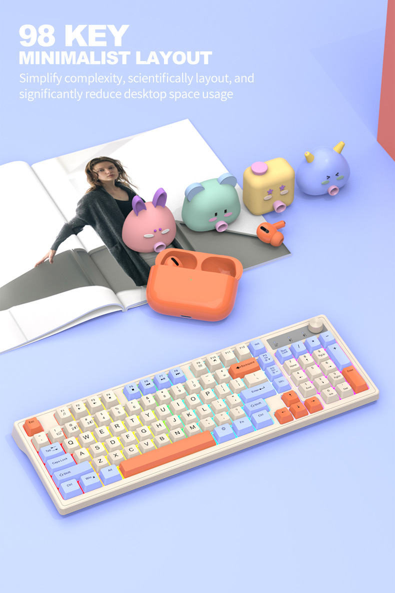 Viper K98 wireless Bluetooth dual-mode mechanical feel keyboard, fashionable color-blocking office luminous gaming computer keyboard pic 31