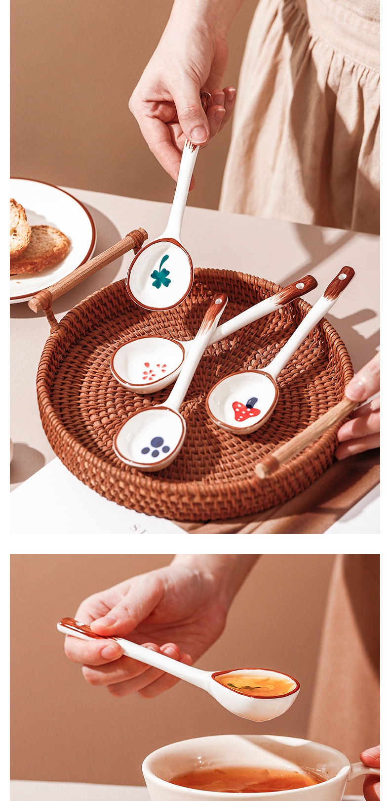 New Japanese ceramic spoons with high appearance standards, household cartoon long-handled soup spoons, tableware spoons and dessert spoons, can be printed with logos pic 14