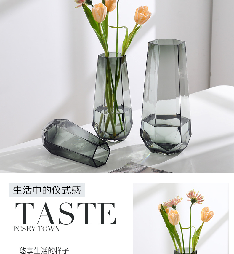 A popular Nordic minimalist creative glass vase, transparent water-grown flower arrangement, rose and lily vase, a living room decoration for home use pic 7