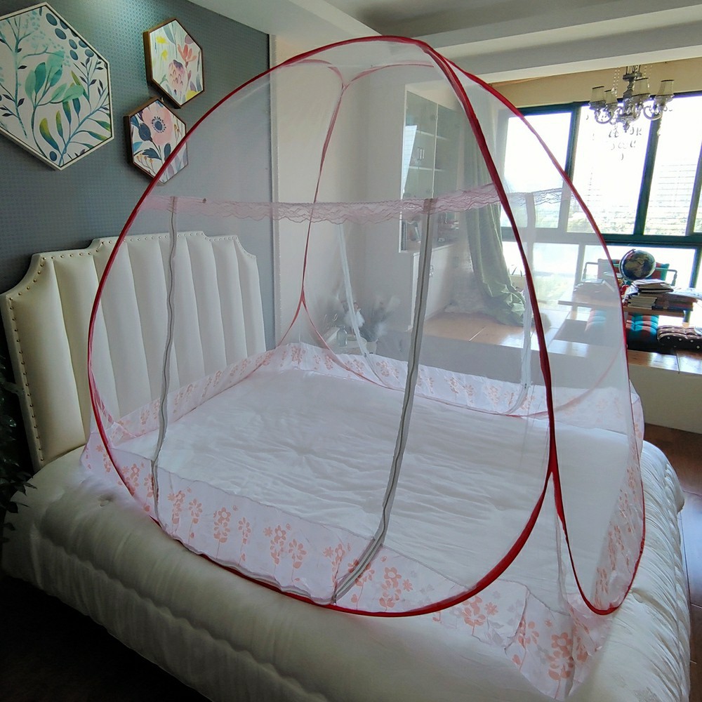 自动可折叠蚊帐 印花双门钢丝成人蚊帐详情2