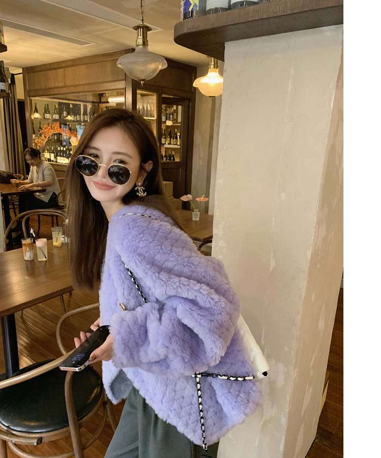 冬季新年羊羔毛皮草短款女网红羊剪绒布加迪全羊毛年轻短外套详情35