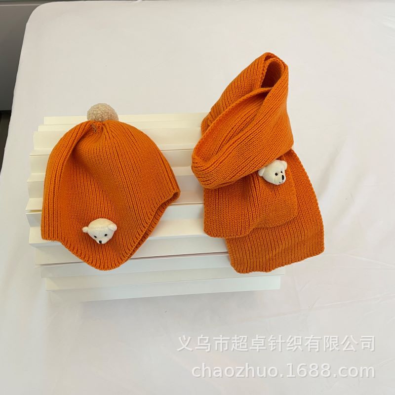 Invierno caliente INS viento niños osos cute protectores de oídos gorro bufanda set pic 8