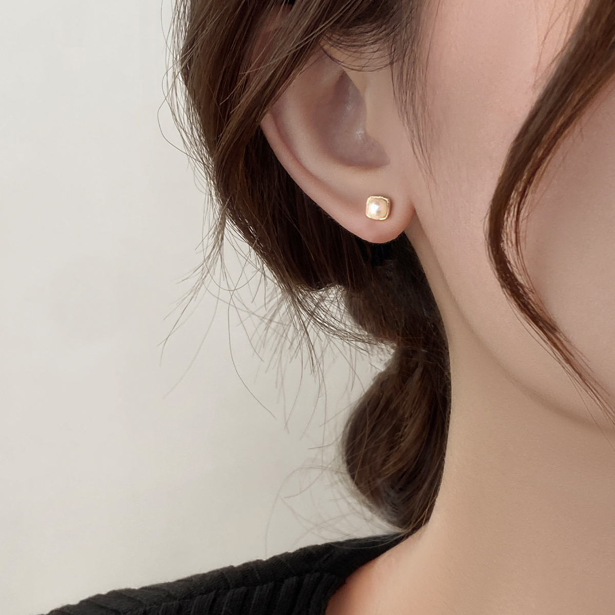 S999纯银足银方形淡水珍珠耳钉女韩国气质简约小众设计感小巧耳饰详情21