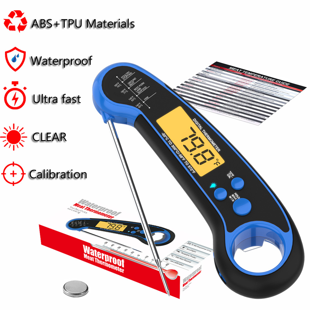 Cross-border high-temperature resistant food thermometer, kitchen oven thermometer, folding electronic folding waterproof barbecue thermometer pic 1