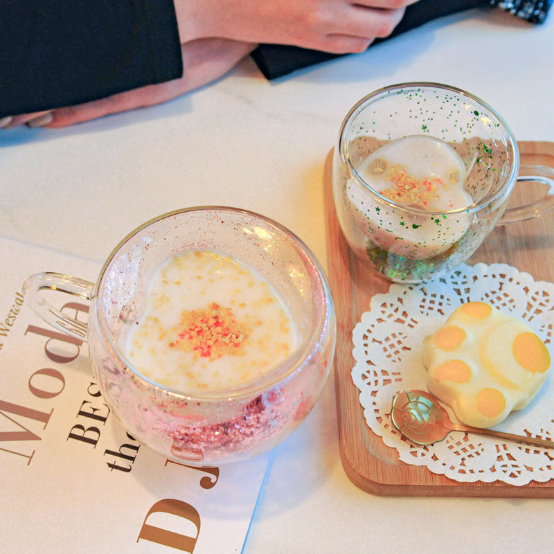 双层隔热玻璃杯 早餐牛奶杯咖啡杯 无柄双层隔高温玻璃杯详情2