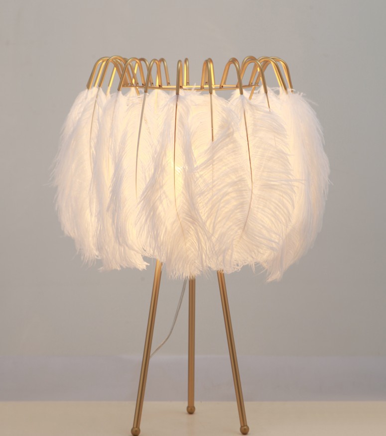 Factory direct sales, popular American-style feather floor lamps, princess bedroom ostrich feather lamps, light luxury European-style living room floor lamps pic 18