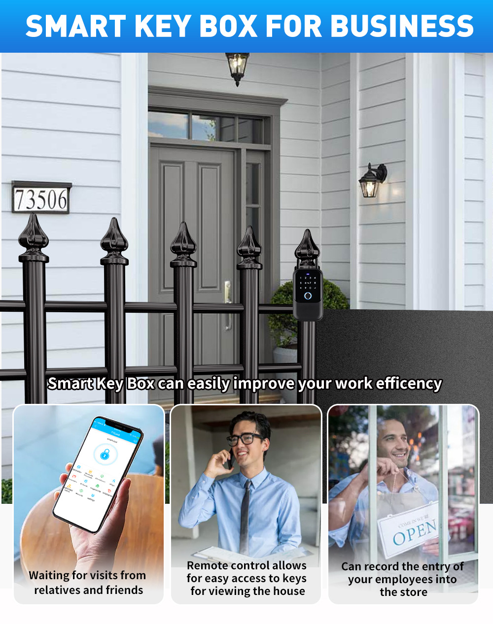 Tongtong Tuya APP Outdoor waterproof smart Key Box Fingerprint Password Card Swiping multi-functional Lock box pic 6