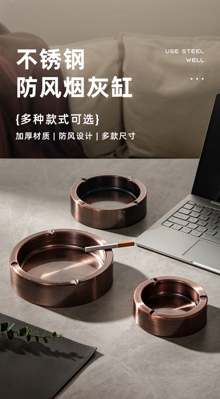 不锈钢烟灰缸加厚反边烟灰缸店餐厅烟碟网咖网吧圆形烟灰缸详情3