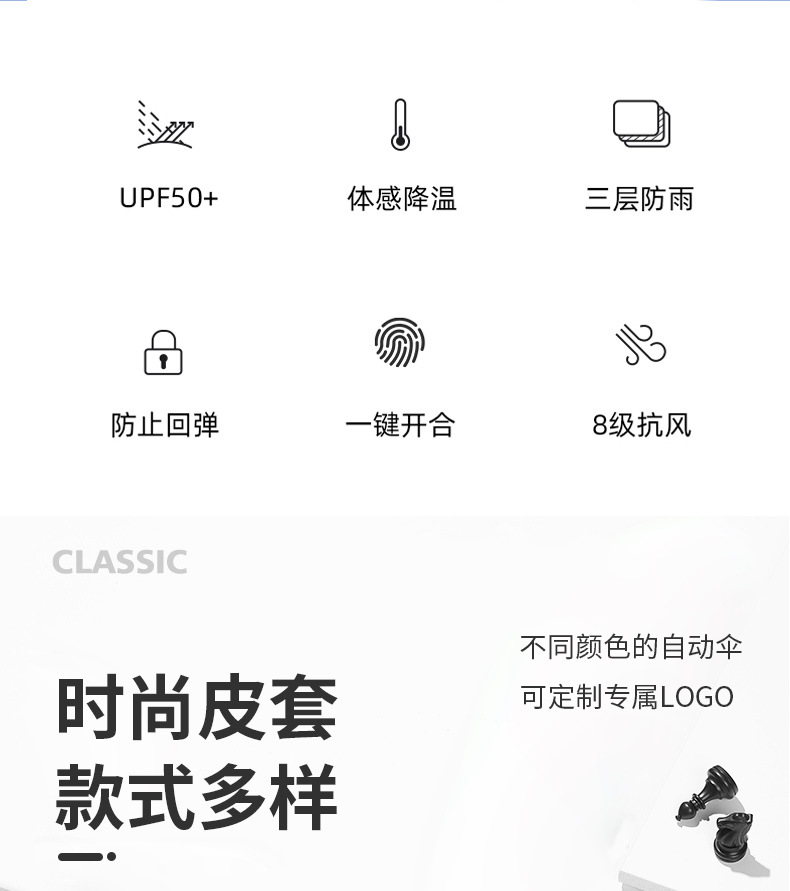 Wholesale in large quantities of cross-border fully automatic umbrellas with logo printing, black rubber sun protection umbrellas, three-fold camping portable folding umbrellas pic 3