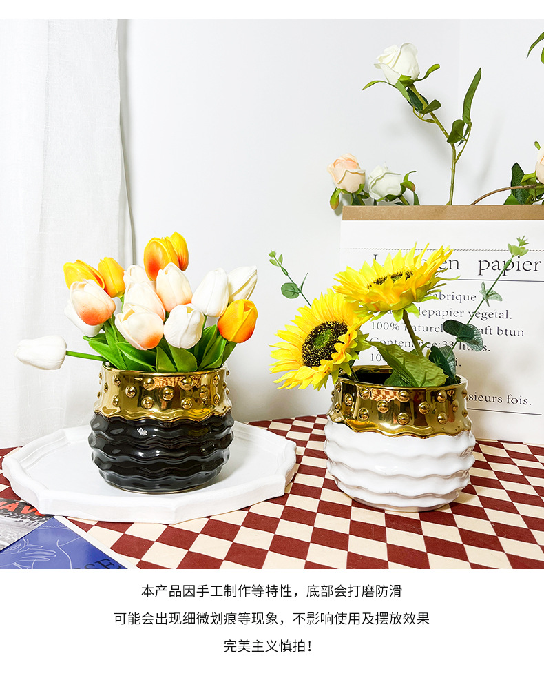 chinagoods large white ceramic flowerpot with a wide mouth, simple and personalized hotel and home tabletop, green plant dry vase, decorative item, flower arrangement pic 11