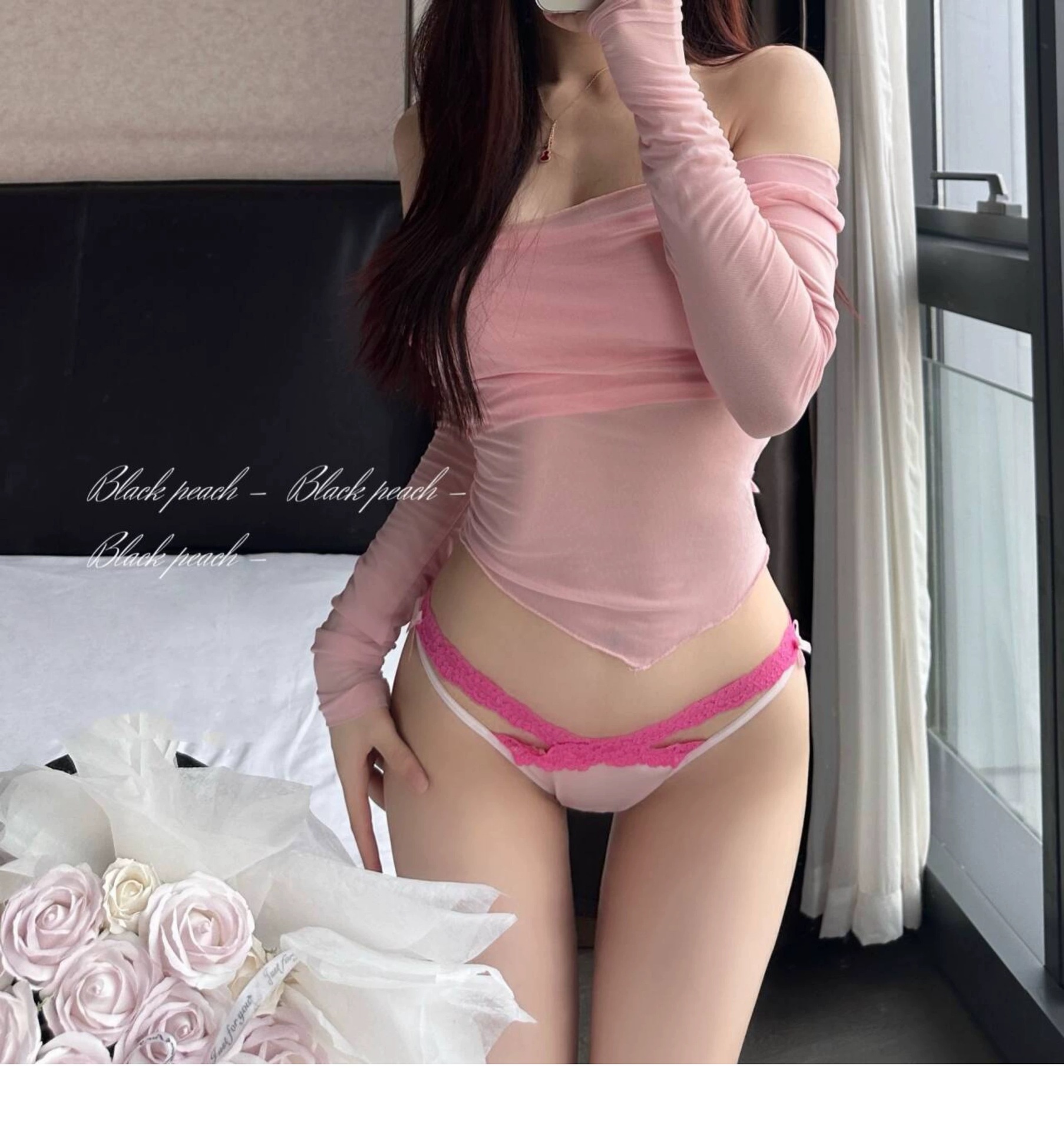 「纯烧感」纯欲性感玫粉色辣妹蕾丝边蝴蝶结性感缎面内裤女详情7