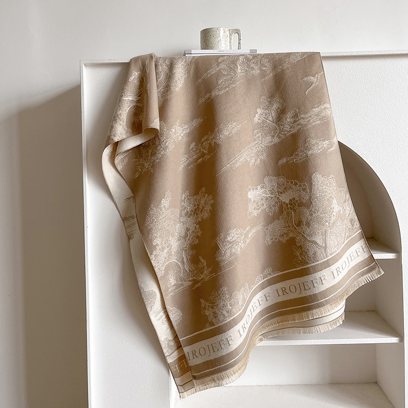 黑白双面提花围巾精仿羊绒保暖披肩高级轻奢感山水画外搭秋冬新款详情21