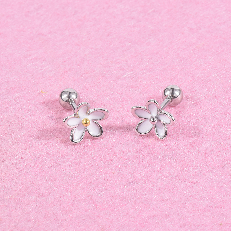 eBay 亚马逊不锈钢穿刺饰品 新款花朵锆石耳钉 小耳骨钉 耳环详情17
