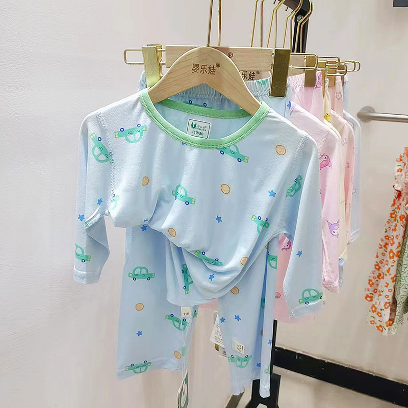 夏季新品小童中童天丝莫代尔空调服儿童七分袖冰爽家居服套装薄款详情5