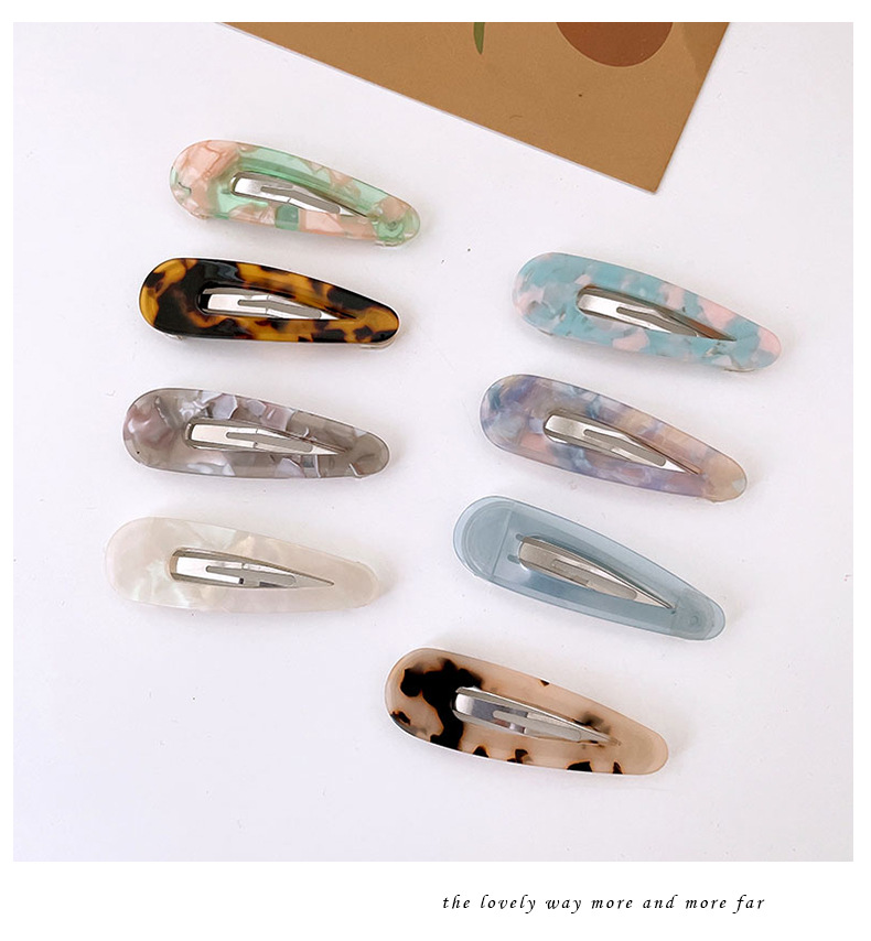 The popular minimalist acetate board BB clip, the girl side bangs clip, and the floral tortoiseshell hollowed-out teardrop hair clip pic 12