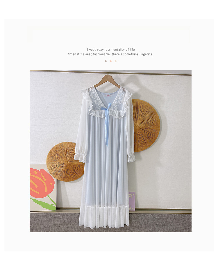 人气公主风睡裙女长袖网纱性感连衣裙长袖宫廷休闲纯棉睡衣睡裙秋详情13