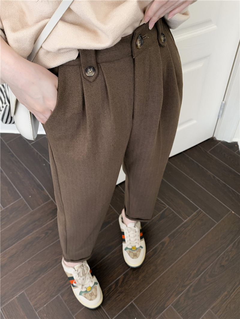 Apricot-colored woolen pants for women in the autumn and winter of 2022: loose, slimming, thickened, warm, and casual, grandma and dad pants pic 12