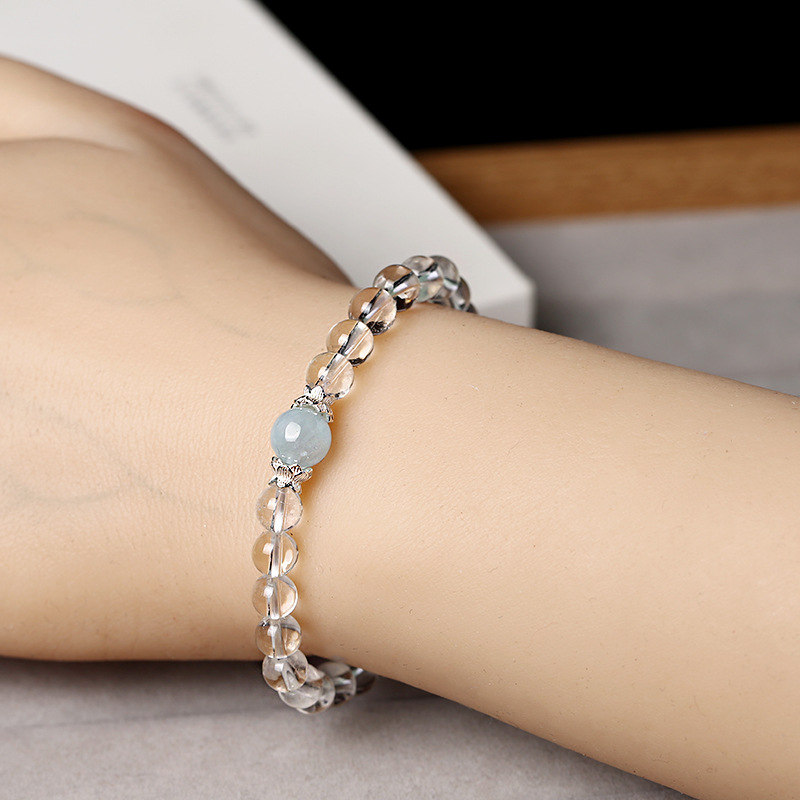 Original and personalized crystal natural white crystal bracelet, Good luck aquamarine ladies S925 sterling silver jewelry bracelet pic 11