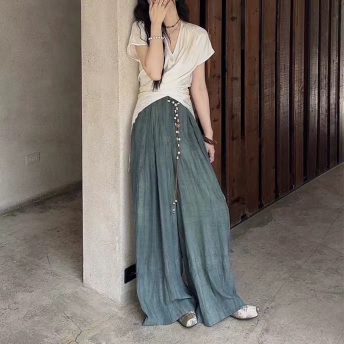 国风新中式阔腿裤子女夏季2024新款薄款休闲显瘦长裤潮两色高级感详情6