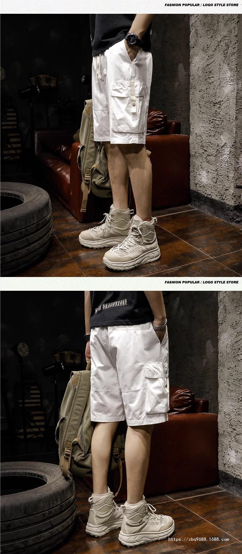 格桦潮牌白色工装短裤男夏季薄款宽松直筒多兜男士中裤休闲五详情5
