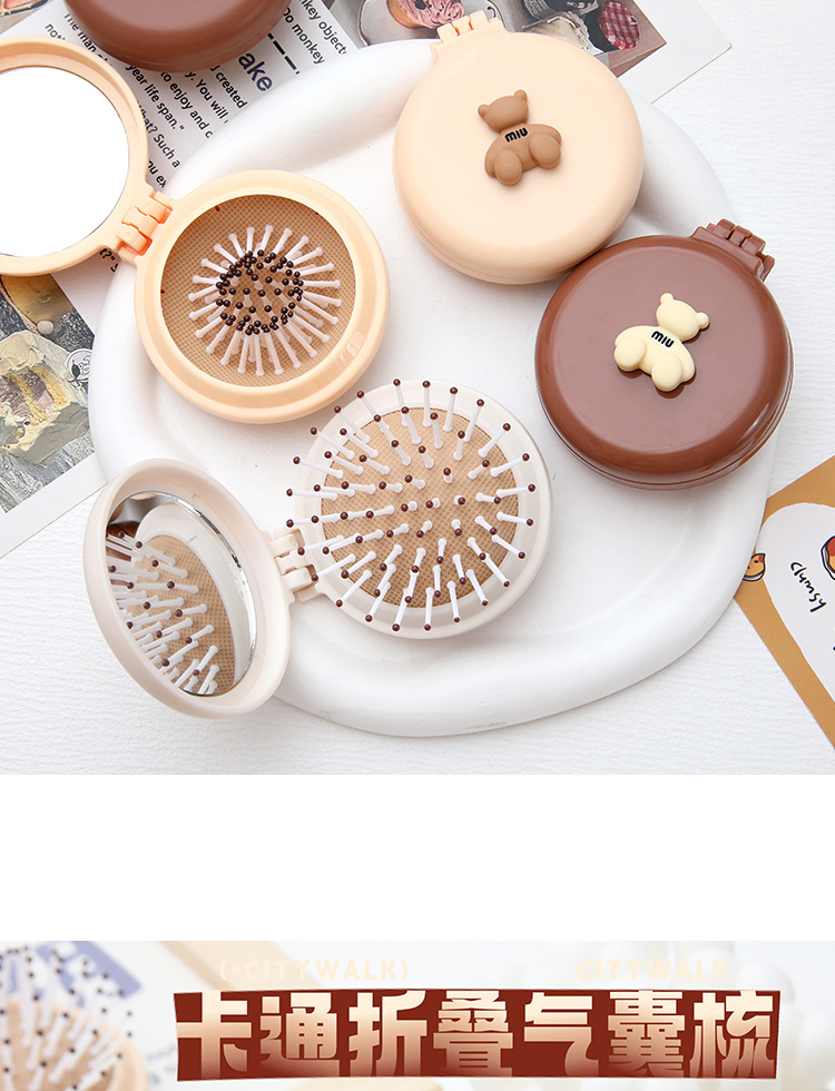 Cute cartoon folding airbag comb, portable mini air cushion comb for women, massage comb, mirror integrated small comb wholesale pic 19