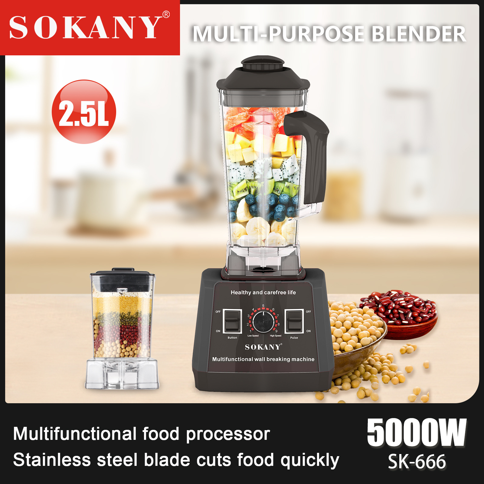Cross-border Sokany666 blender, household multi-functional two-in-one juicer, juice maker, ice crusher and food processor pic 2