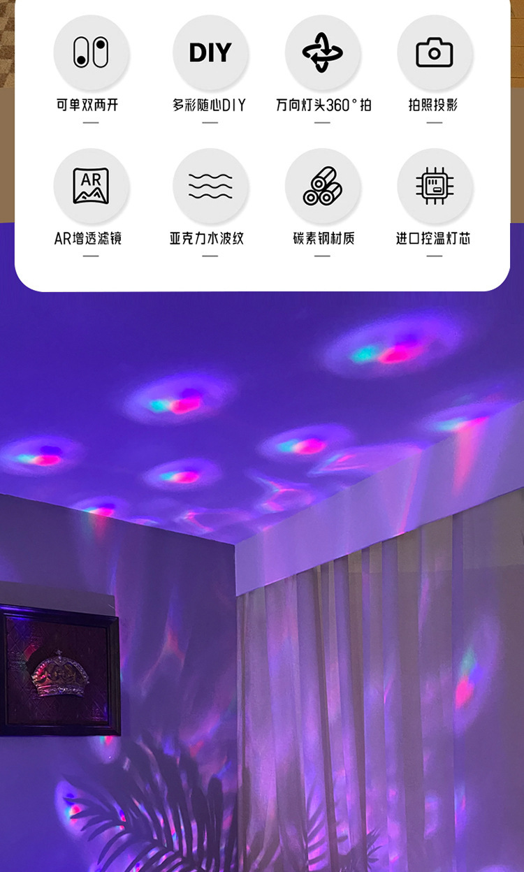 动态水波纹夕阳灯氛围灯双头氛围灯台灯直播间落地灯日落灯装饰灯详情8