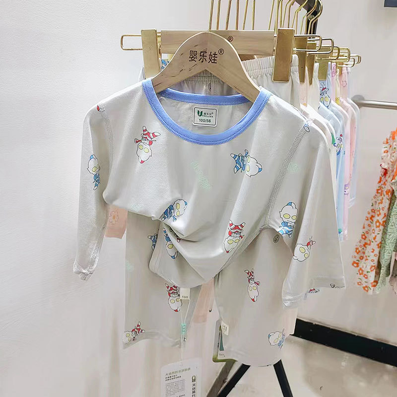 夏季新品小童中童天丝莫代尔空调服儿童七分袖冰爽家居服套装薄款详情9